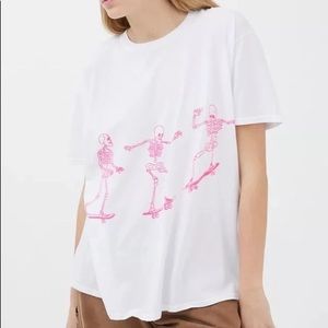 Urban Outfitters Project Social T Skeleton in White & Pink